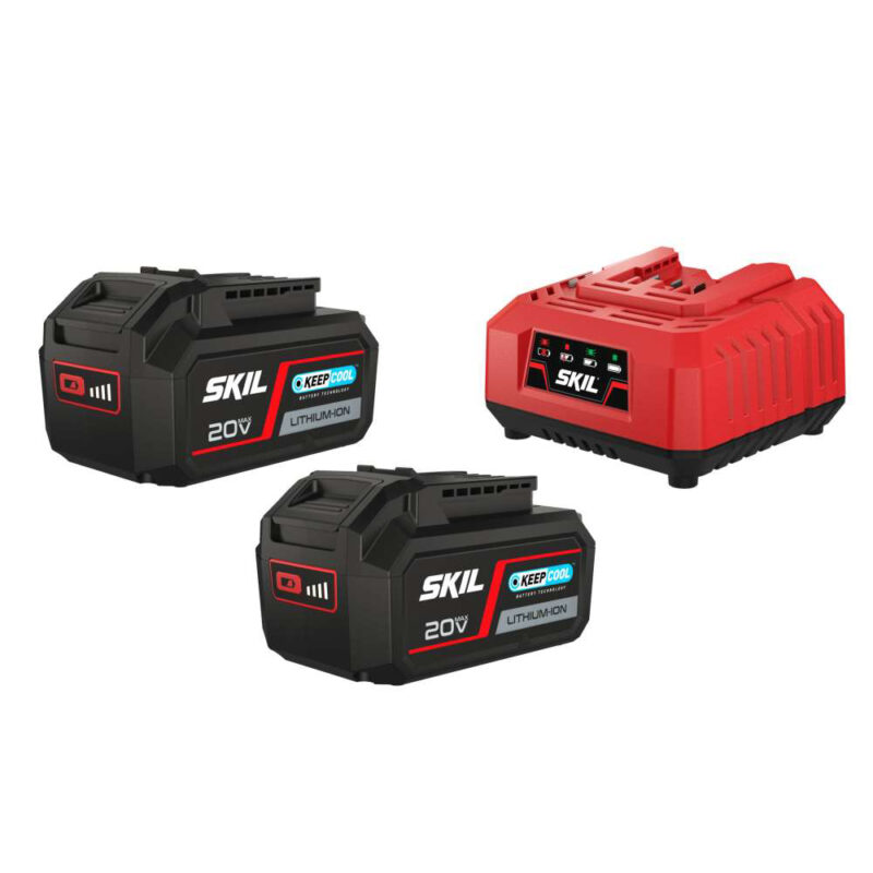 SKIL 3112 BA, Set incarcator si doi acumulatori Li-Ion 20V Max, 4.0Ah, PWRCORE 20, indicator LED