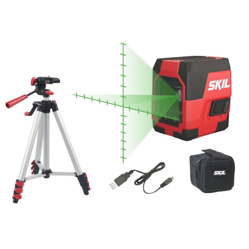 skil MT1E1911DA 1 - SKIL 1911 DA Nivela laser cu linie n cruce, lumina verde, raza actiune 20m, prindere trepied 1/4, Accu Li-Ion, include incarcator micro USB, trepied si geanta de transport - SOLGARDEN