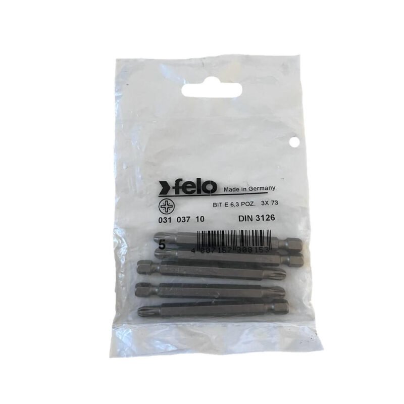 20233 1 11131203 - Set 5 biti Felo, seria Industrial profil Pozidrive, E6.3, PZ3, 73mm - SOLGARDEN