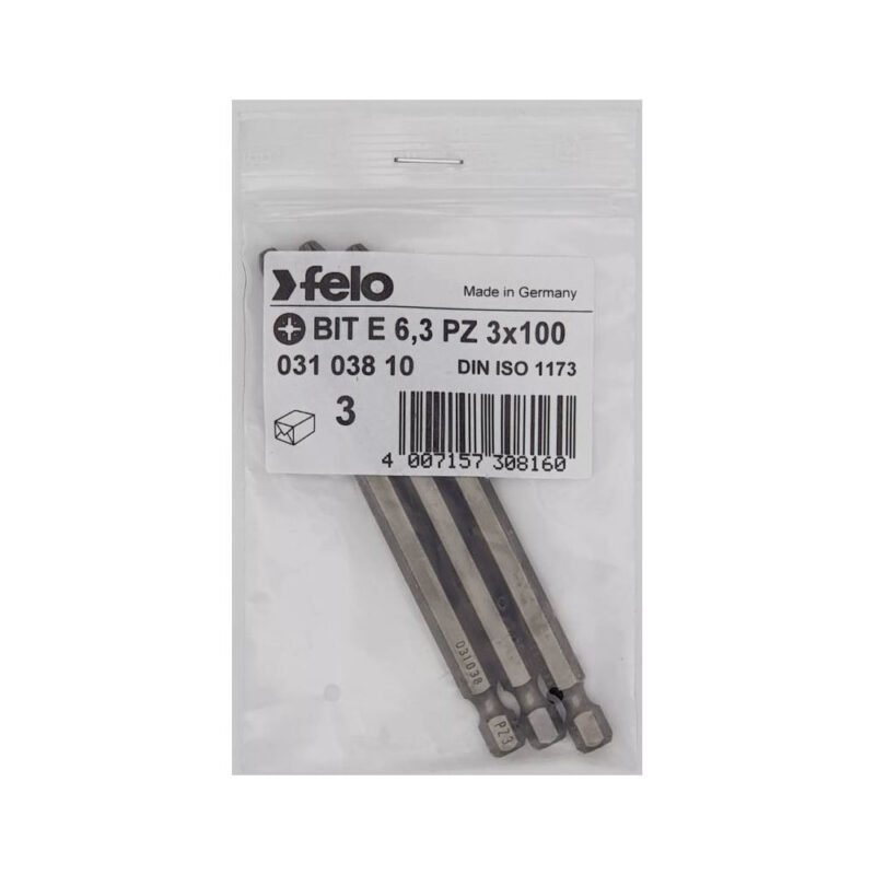 20237 1 11141043 - Set 3 biti Felo, seria Industrial profil Pozidrive, E6.3, PZ3, 100mm - SOLGARDEN