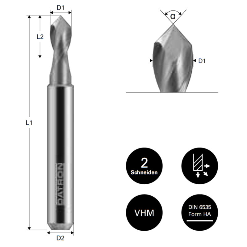 Freza canale V, Datron 0068796, a=90, 6.0x12.0x6.0mm