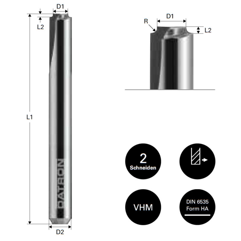 Freza debavurare, Datron 00784924, 2.4x0.3x3.0mm