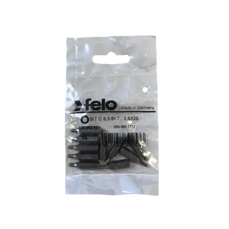 20460 1 01081318 - Set 10 biti Felo, seria Industrial profil HEX, C6.3, HX2.5, 25mm - SOLGARDEN