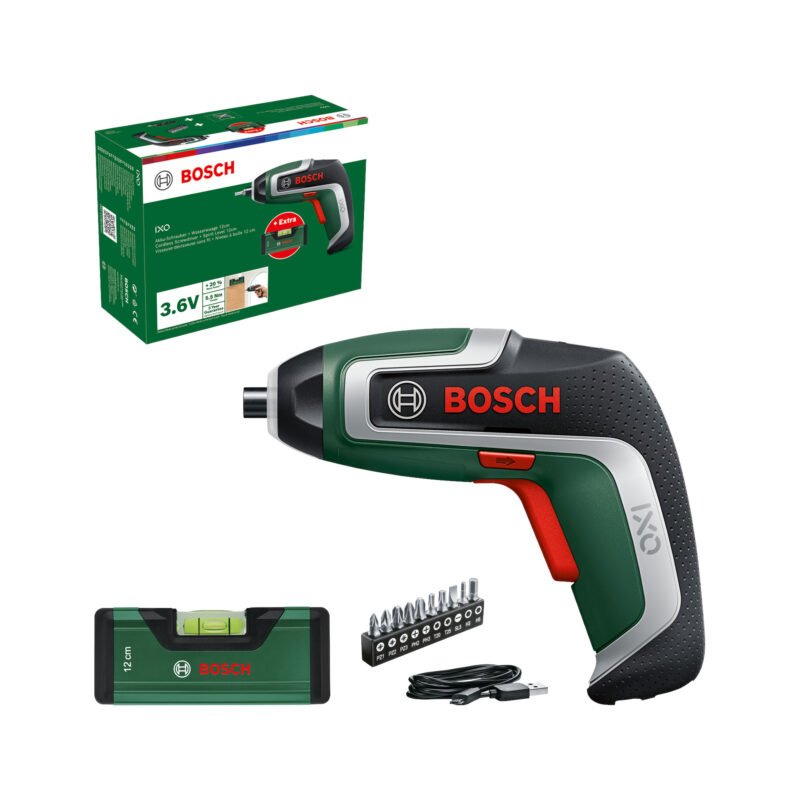 96018 18110 06039E0008 - Bosch IXO 7 Surubelnita electrica USB, 3.6V, 2Ah + nivela + 10biti - SOLGARDEN