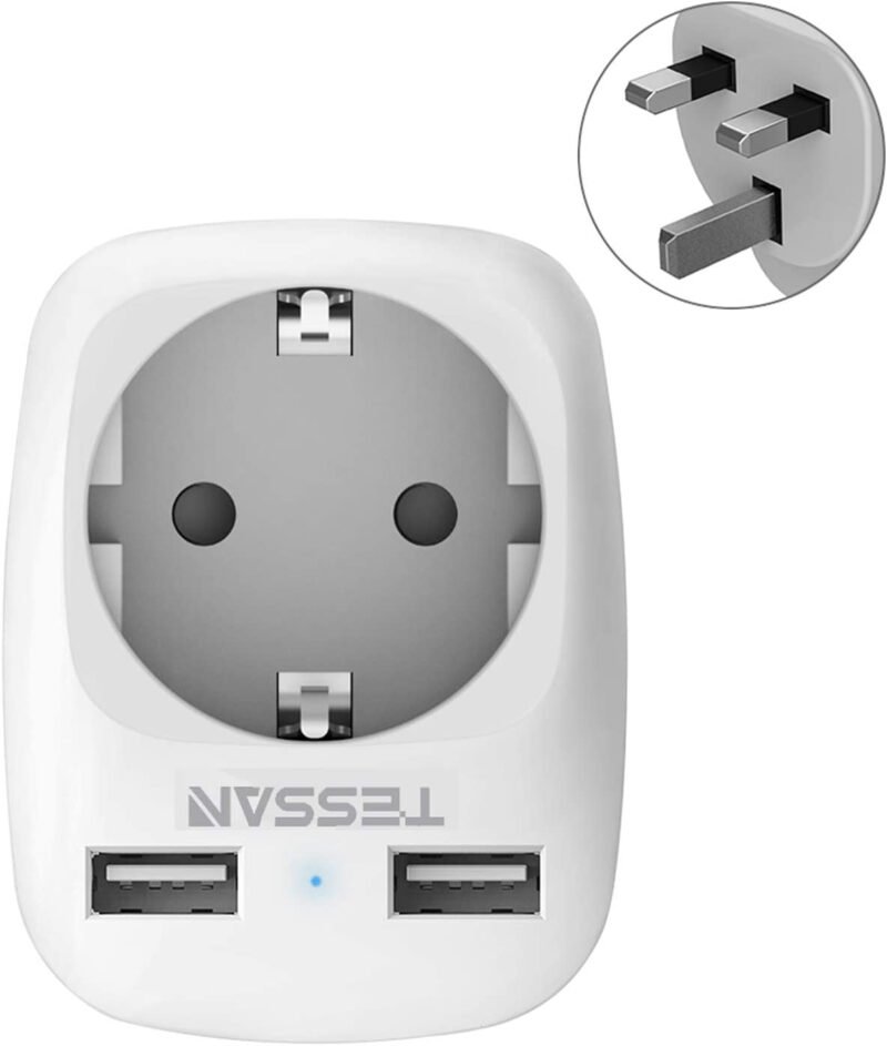 adaptor europe to uk tessan ts 611 uk eu 2xusb 2 4a 10a 940109 - Adaptor Europe to UK Tessan TS-611, EU - UK, 2xUSB - 2,4A, 10A - SOLGARDEN