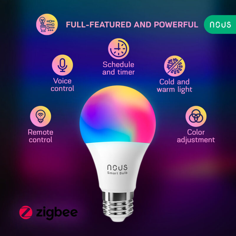 bec led rgb smart nous p3 e27 control din aplicatie copie 6133142412 - Set 2 becuri LED RGB Smart NOUS P3Z ZigBee, E27, Control din aplicatie - SOLGARDEN