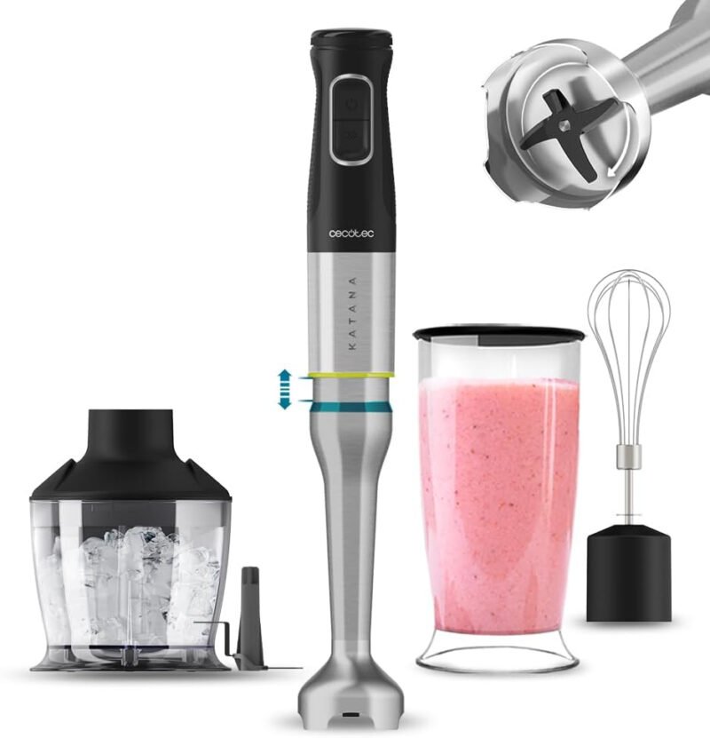 blender de mana cecotec katana 12 chop b 1200 w 21 de viteze plus turbo lame cu titan accesorii incluse 453218 - Blender de mana Cecotec Katana 12 Chop B, 1200 W, 21 de viteze plus turbo, Lame cu titan, Accesorii incluse - SOLGARDEN