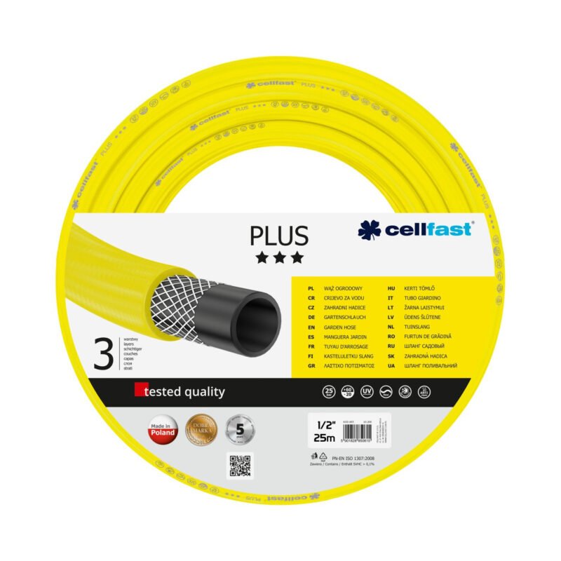 furtun pentru gradina cellfast basic cu 3 straturi 3 4 armat 50m protectie uv copie 637 4375 - Furtun pentru gradina Cellfast Plus cu 3 straturi, 1 2 , Armat, 25m, protectie UV - SOLGARDEN