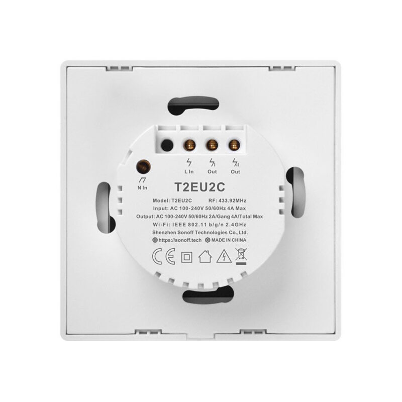 intrerupator smart cu touch wifi rf 433 sonoff t2 eu tx 3 canale 301 6804 - Intrerupator Smart cu Touch WiFi + RF 433 Sonoff T2 EU TX, (2 canale) - SOLGARDEN