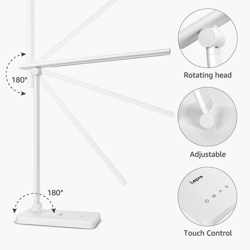 lampa de birou led lepro pr310002 control touch 3 moduri 9w 655 lm negru copie 871206 - Lampa de birou LED Lepro PR310001 control Touch, 3 moduri, 9W, 800 Lumeni, Alb - SOLGARDEN