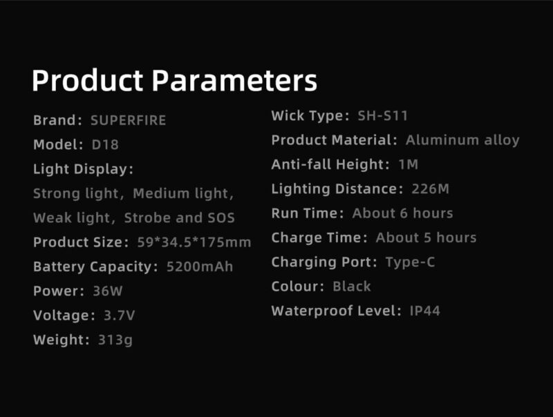 lanterna led superfire gts6 358lm 225m incarcare usb c 7w copie 930248 - Lanterna LED Superfire D18, 2000lm, 226M, 5200mAh, incarcare USB-C, 36W - SOLGARDEN