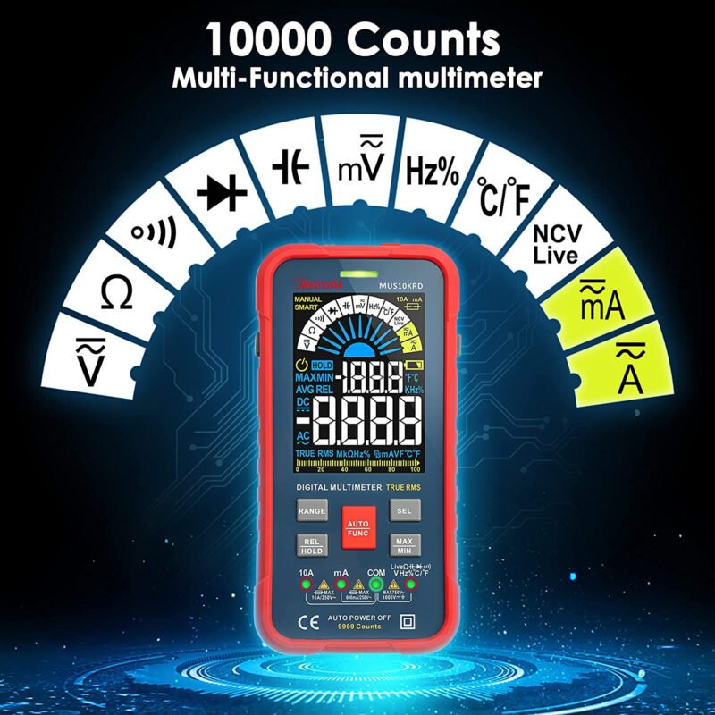 multimetru digital astroai mus10krd 10000 counts smart auto trms auto ranging masurare continuitate temperatura geanta transport 788833 - Multimetru digital AstroAI MUS10KRD, 10000 Counts, Smart Auto, TRMS Auto-Ranging, Display Color, Masurare continuitate, Temperatura, Geanta transport - SOLGARDEN