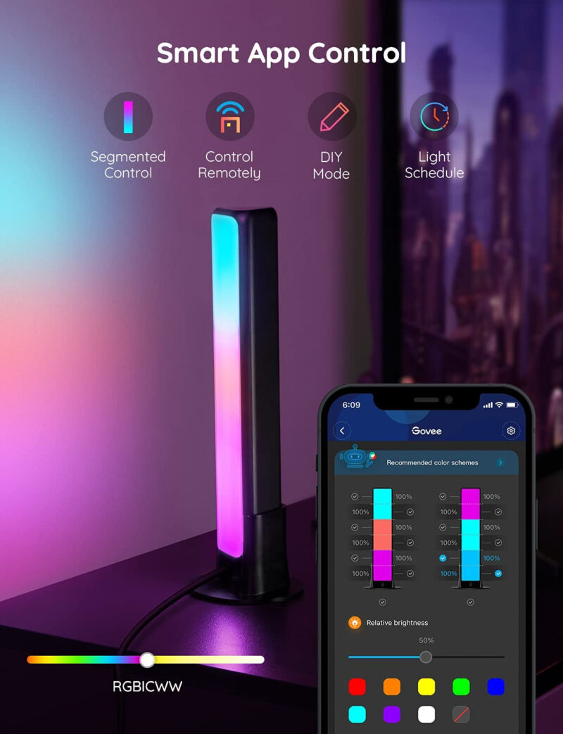 banda led govee h6144 rgbic wifi si bluetooth 10m alexa google asistant copie 905 7078 - Set 2 buc lampa LED Govee Flow Plus Light Bars RGBICWW, WiFi si Bluetooth, TV Ambient, Alexa si Google Assistant - SOLGARDEN